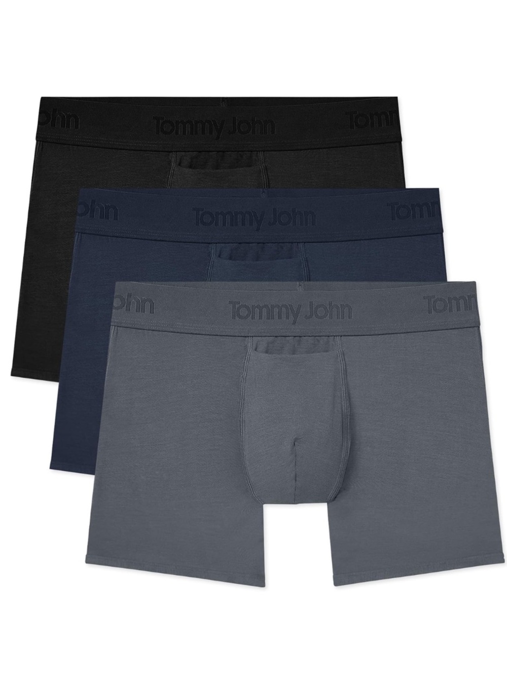 Tommy John Men's Second Skin 4” Trunk Underwear Black/Turbulence/Dress Blues 3PK